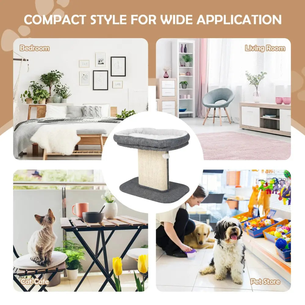 Modern Cat Tree Tower with Large Plush Perch and Sisal Scratching Plate-Gray - Gray - Cat Trees Condos & Scratchers