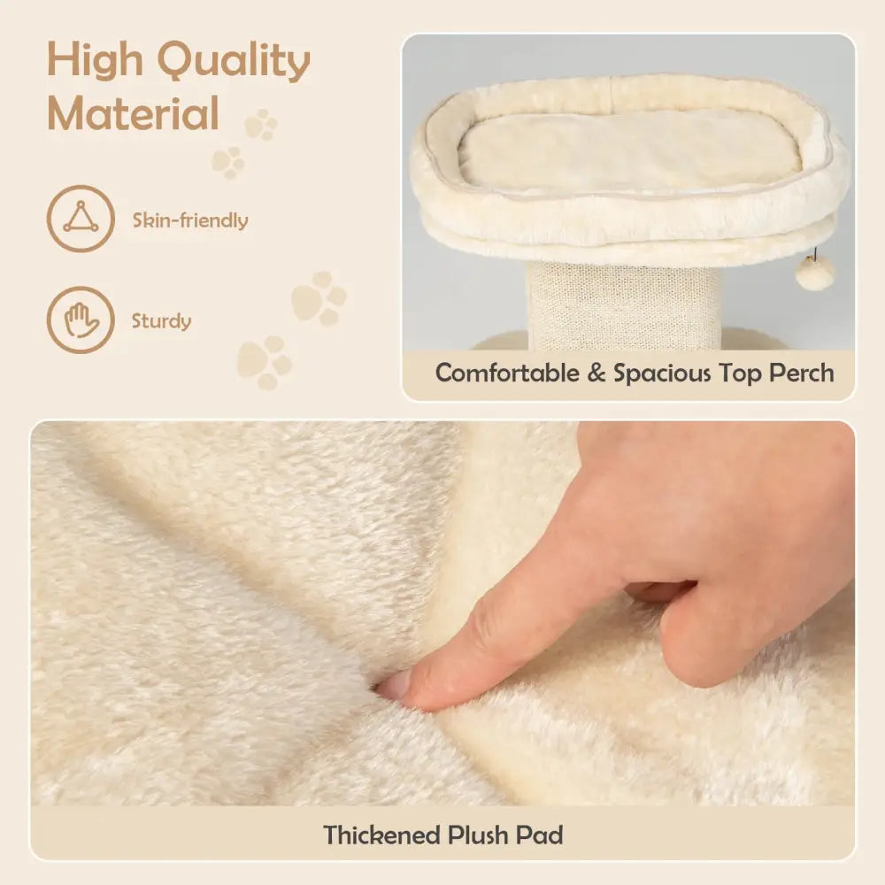 Modern Cat Tree Tower with Large Plush Perch and Sisal Scratching Plate-Beige - Beige - Cat Trees Condos & Scratchers