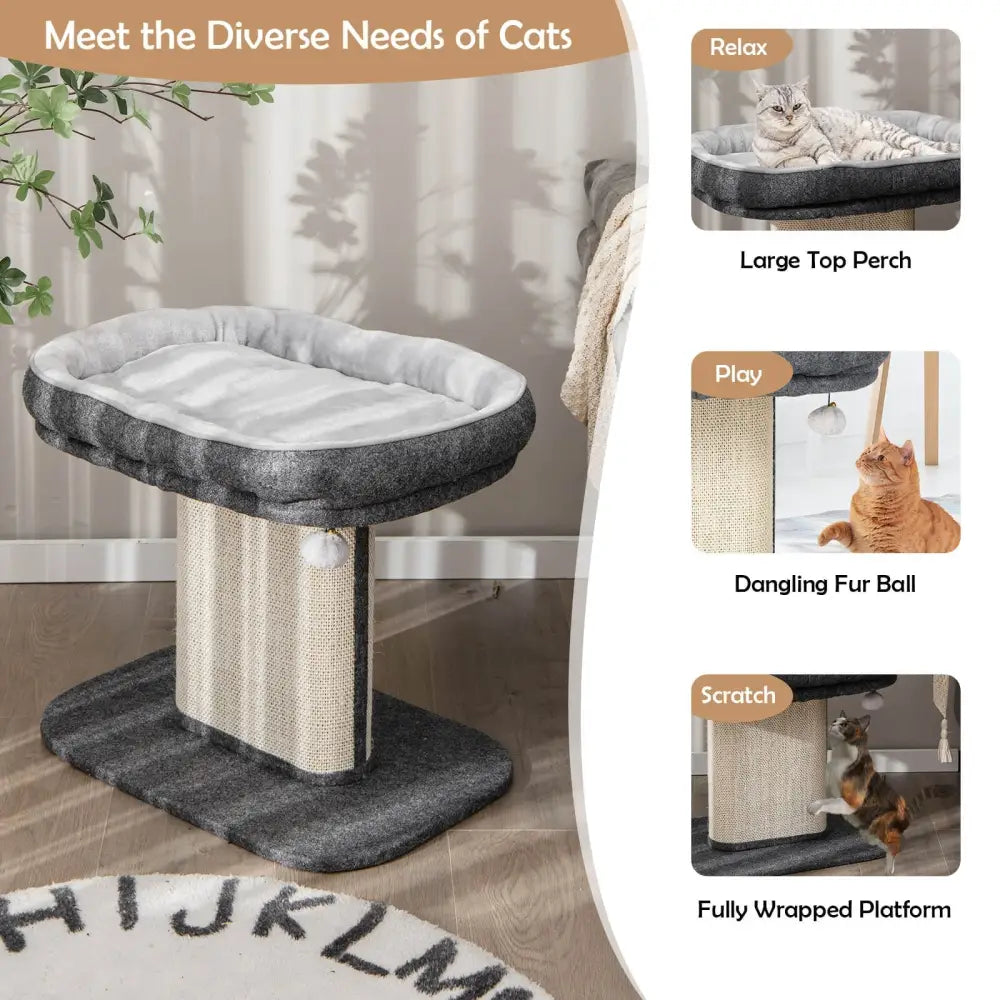 Modern Cat Tree Tower with Large Plush Perch and Sisal Scratching Plate-Gray - Gray - Cat Trees Condos & Scratchers