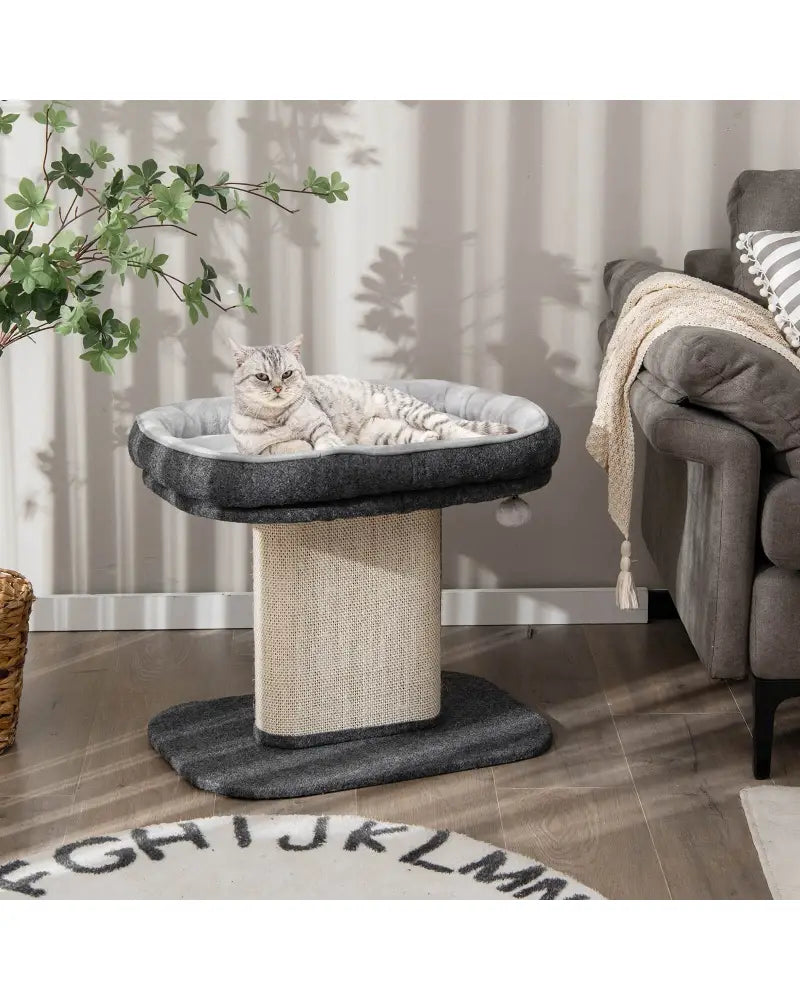 Modern Cat Tree Tower with Large Plush Perch and Sisal Scratching Plate-Gray - Gray - Cat Trees Condos & Scratchers