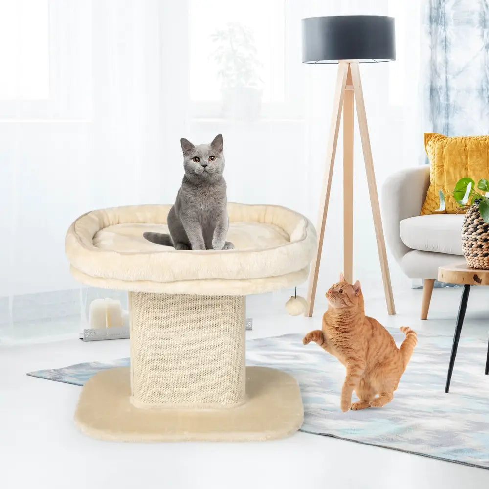 Modern Cat Tree Tower with Large Plush Perch and Sisal Scratching Plate-Beige - Beige - Cat Trees Condos & Scratchers