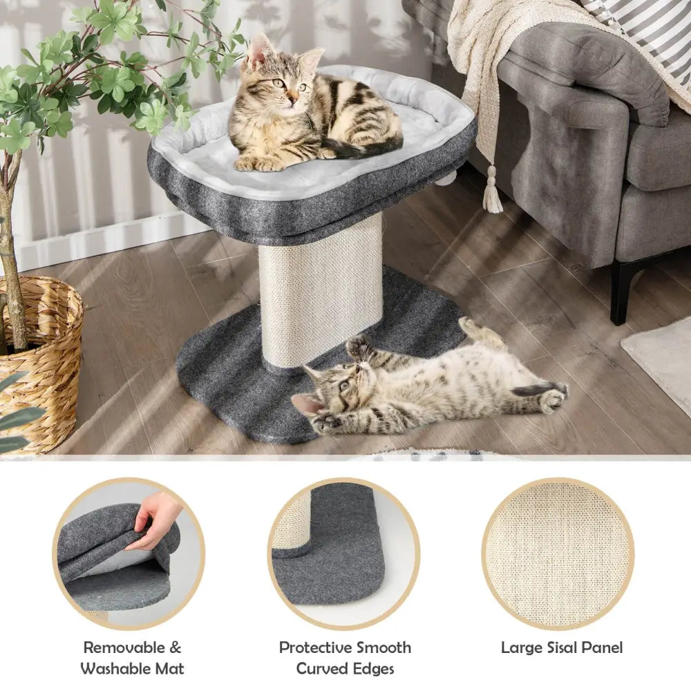 Modern Cat Tree Tower with Large Plush Perch and Sisal Scratching Plate-Gray - Gray - Cat Trees Condos & Scratchers