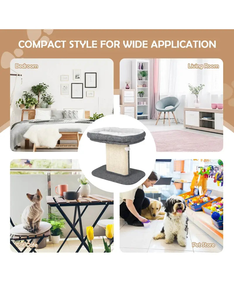 Modern Cat Tree Tower with Large Plush Perch and Sisal Scratching Plate-Gray - Gray - Cat Trees Condos & Scratchers