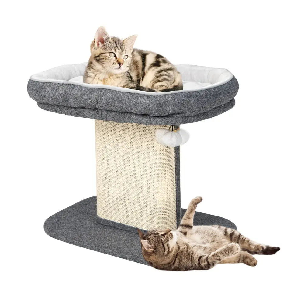 Modern Cat Tree Tower with Large Plush Perch and Sisal Scratching Plate-Gray - Gray - Cat Trees Condos & Scratchers