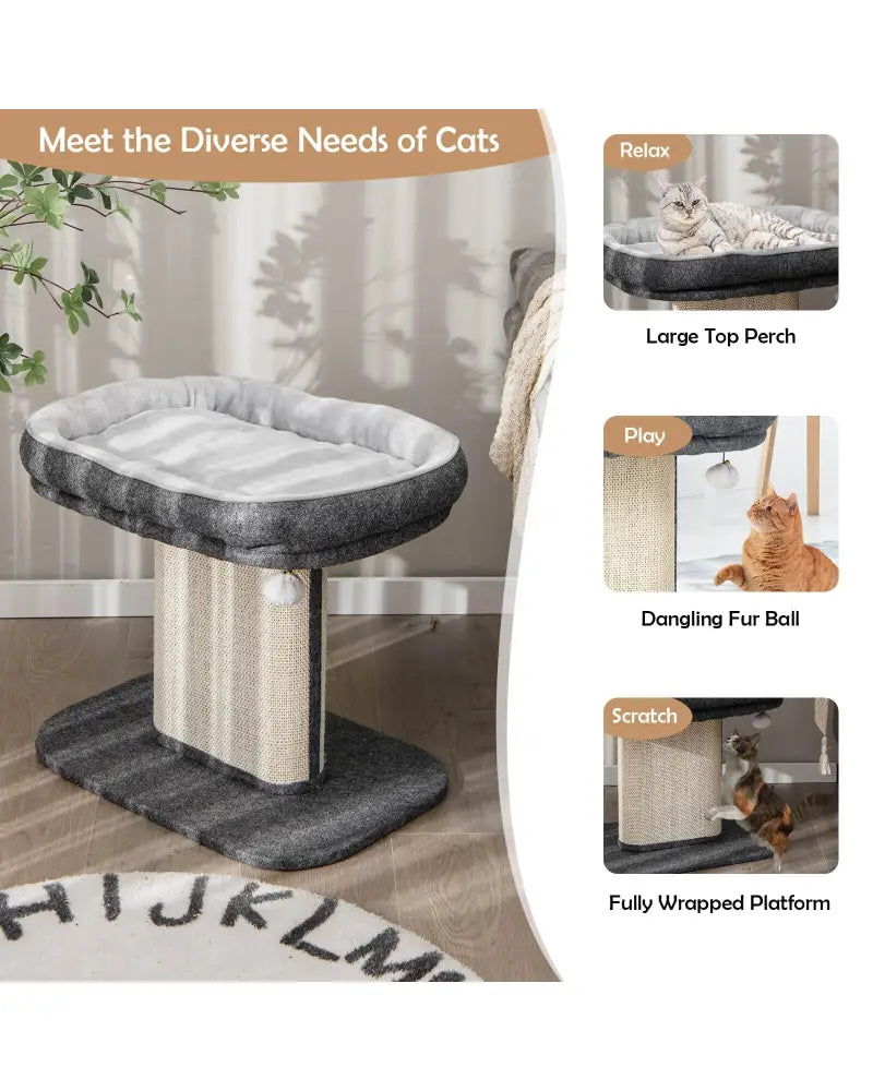 Modern Cat Tree Tower with Large Plush Perch and Sisal Scratching Plate-Gray - Gray - Cat Trees Condos & Scratchers