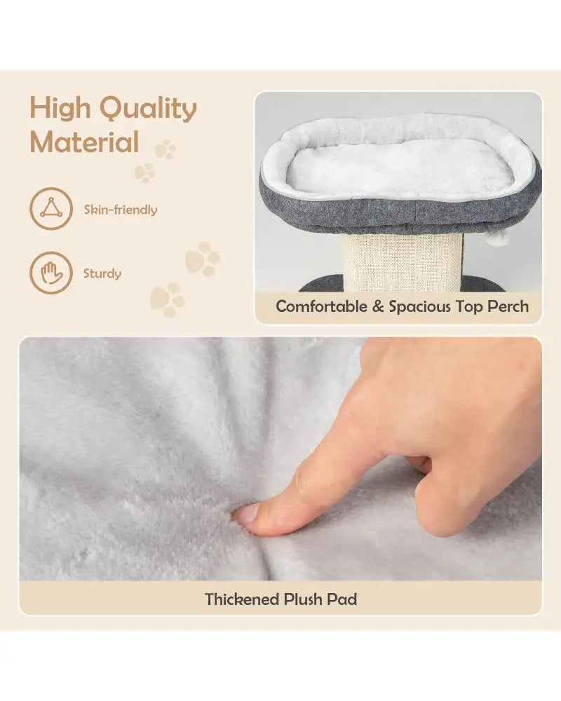 Modern Cat Tree Tower with Large Plush Perch and Sisal Scratching Plate-Gray - Gray - Cat Trees Condos & Scratchers