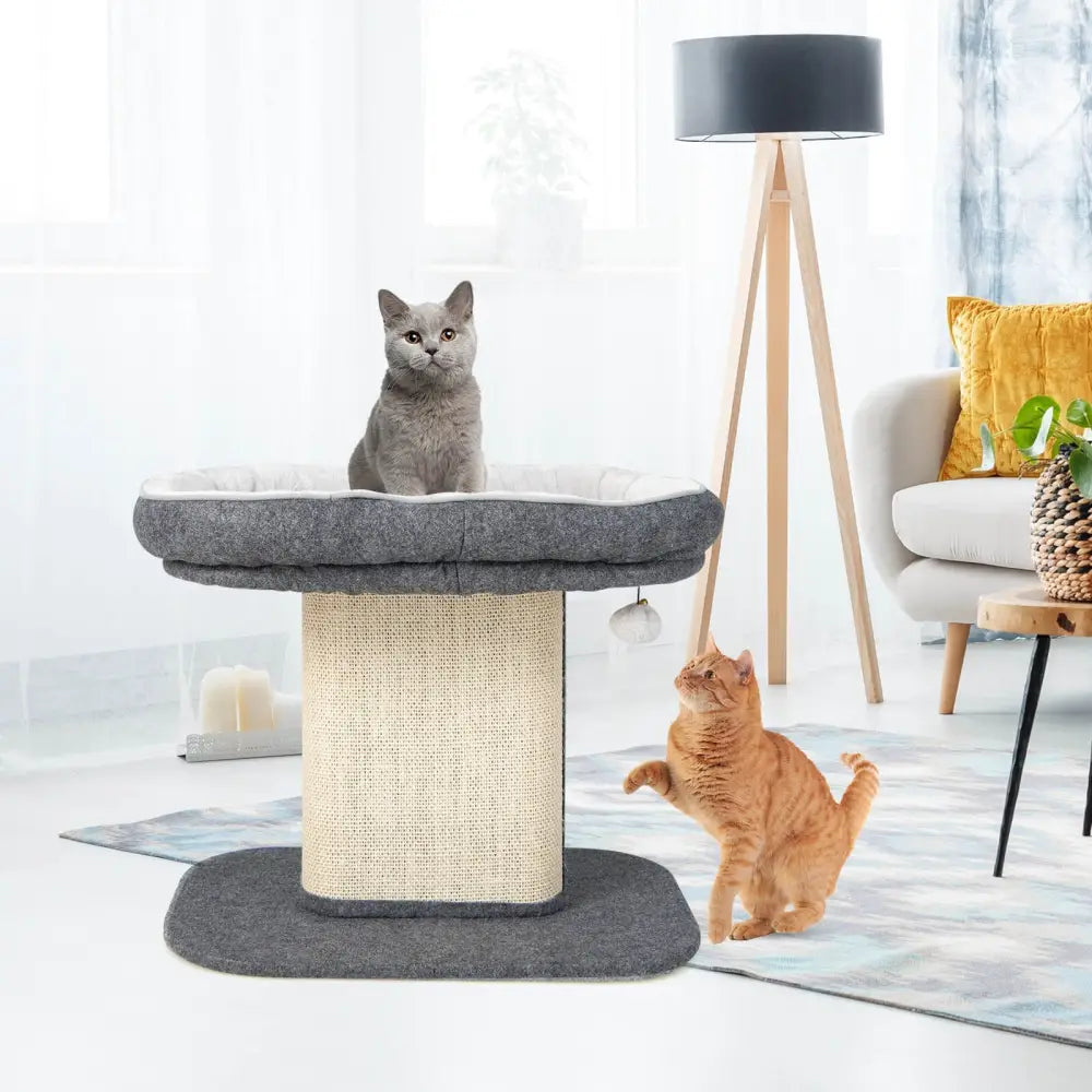Modern Cat Tree Tower with Large Plush Perch and Sisal Scratching Plate-Gray - Gray - Cat Trees Condos & Scratchers