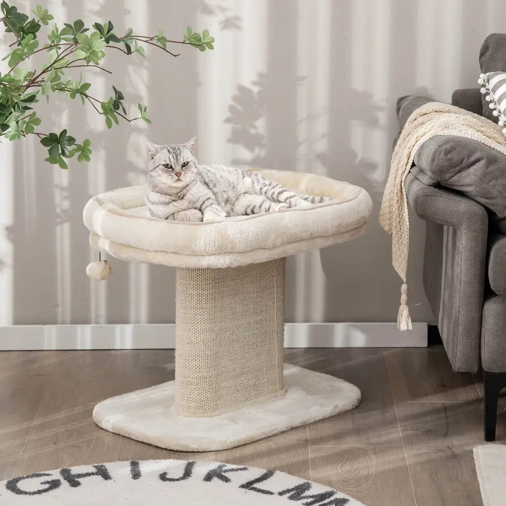 Modern Cat Tree Tower with Large Plush Perch and Sisal Scratching Plate-Beige - Beige - Cat Trees Condos & Scratchers