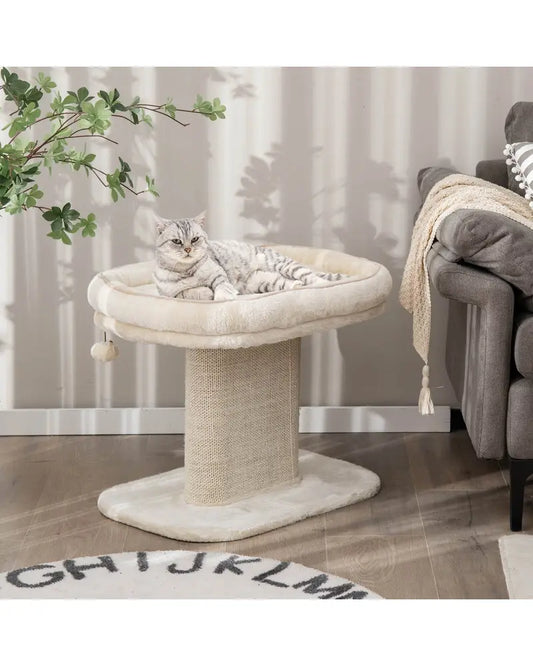 Modern Cat Tree Tower with Large Plush Perch and Sisal Scratching Plate-Beige - Beige - Cat Trees Condos & Scratchers