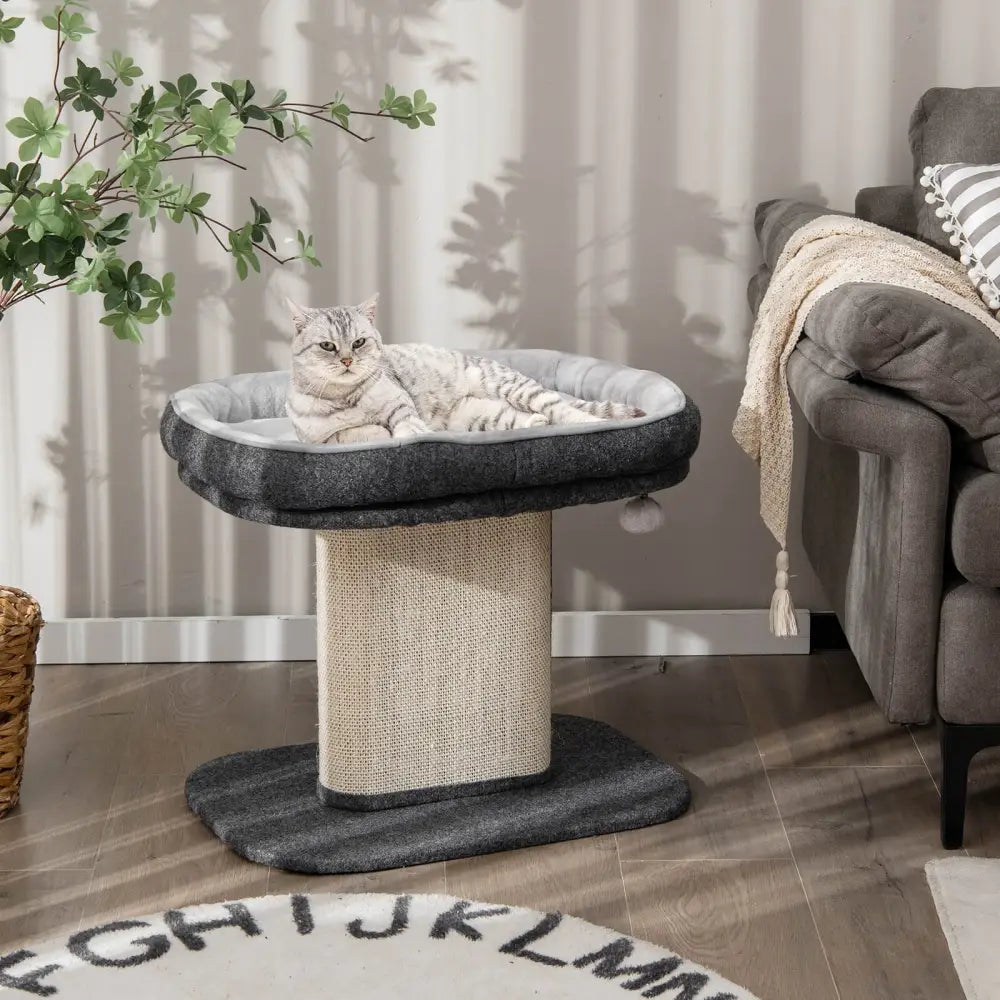 Modern Cat Tree Tower with Large Plush Perch and Sisal Scratching Plate-Gray - Gray - Cat Trees Condos & Scratchers