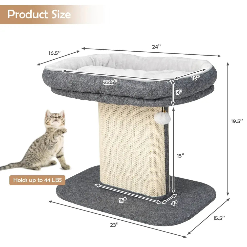 Modern Cat Tree Tower with Large Plush Perch and Sisal Scratching Plate-Gray - Gray - Cat Trees Condos & Scratchers