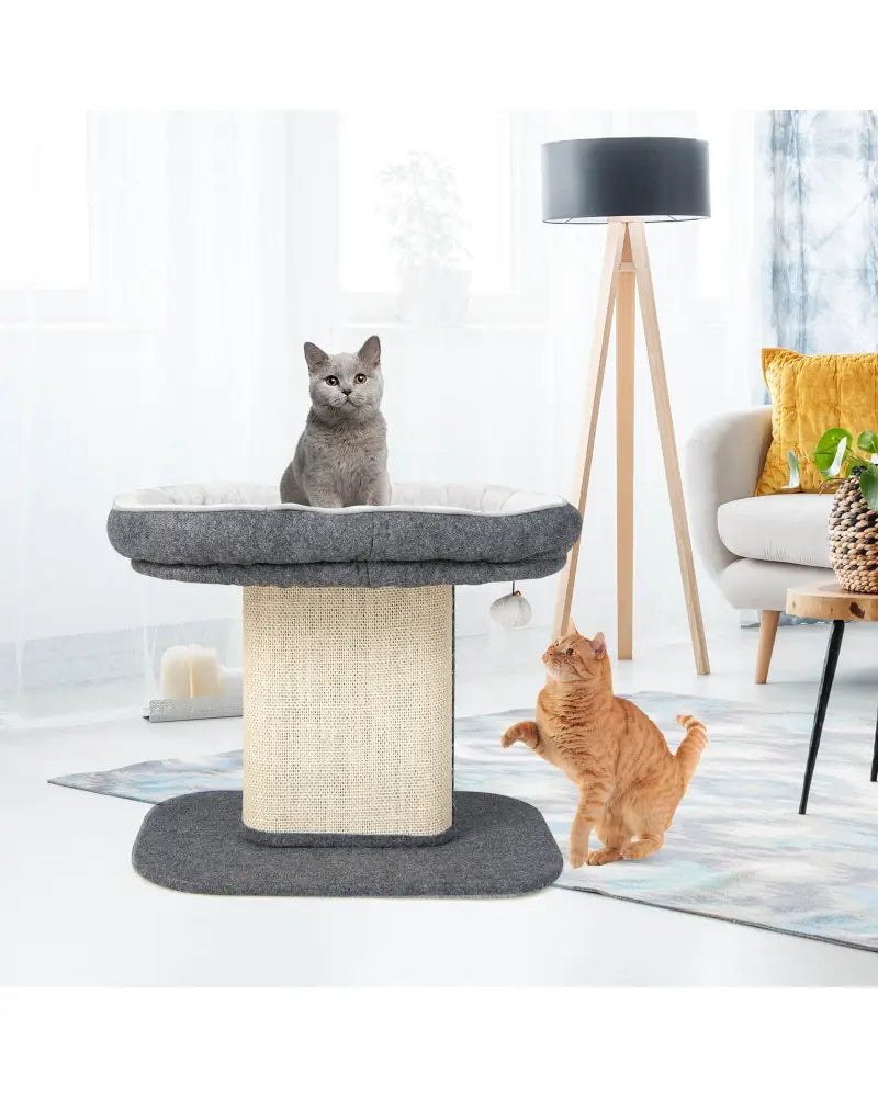 Modern Cat Tree Tower with Large Plush Perch and Sisal Scratching Plate-Gray - Gray - Cat Trees Condos & Scratchers