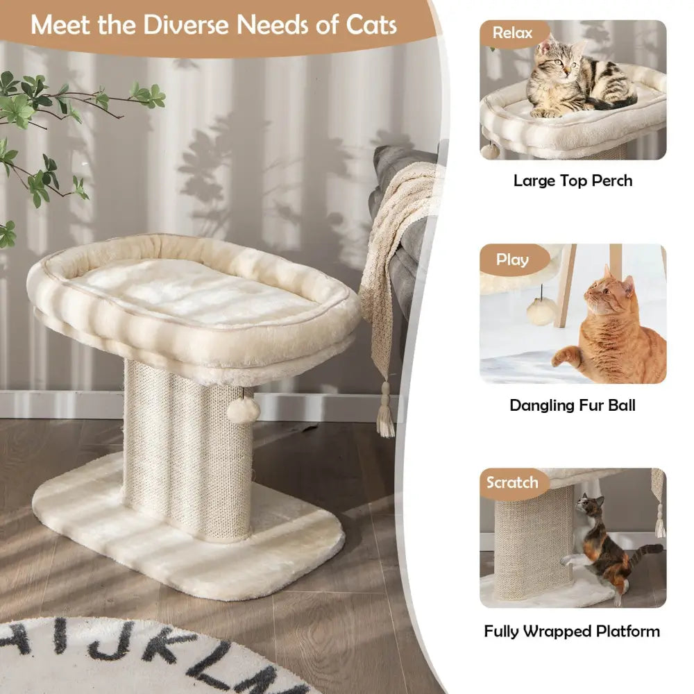 Modern Cat Tree Tower with Large Plush Perch and Sisal Scratching Plate-Beige - Beige - Cat Trees Condos & Scratchers