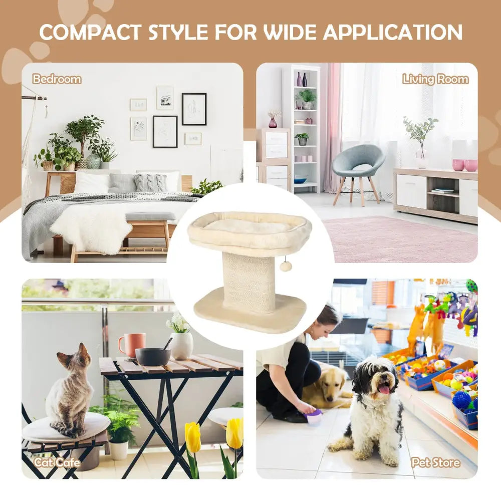 Modern Cat Tree Tower with Large Plush Perch and Sisal Scratching Plate-Beige - Beige - Cat Trees Condos & Scratchers