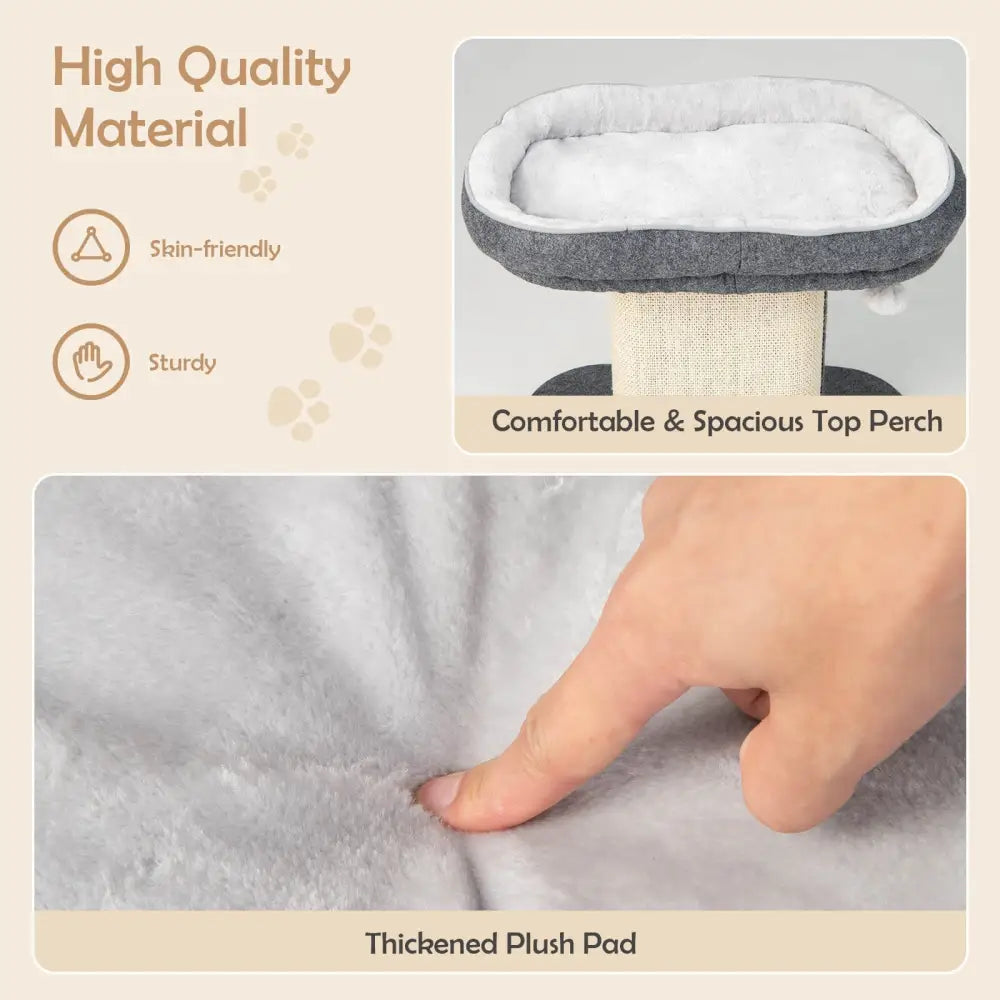 Modern Cat Tree Tower with Large Plush Perch and Sisal Scratching Plate-Gray - Gray - Cat Trees Condos & Scratchers
