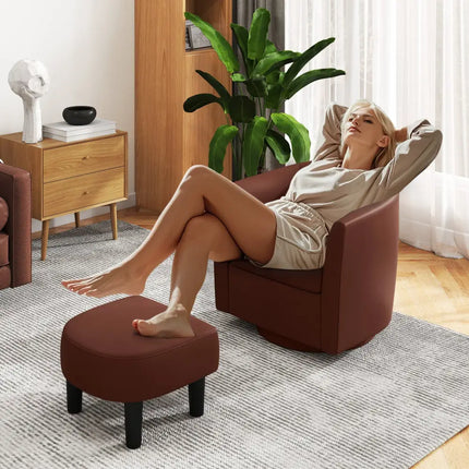Modern Club Swivel Accent Chair with Ottoman Footrest Curved Backrest-Brown - Brown - Accent Chairs
