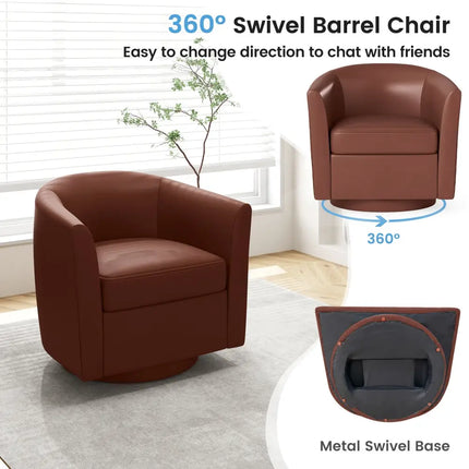 Modern Club Swivel Accent Chair with Ottoman Footrest Curved Backrest-Brown - Brown - Accent Chairs
