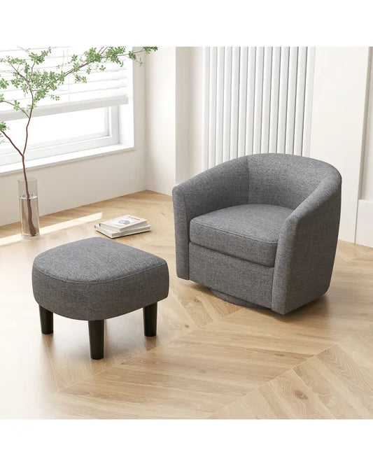 Modern Club Swivel Accent Chair with Ottoman Footrest Curved Backrest-Grey - Gray - Accent Chairs