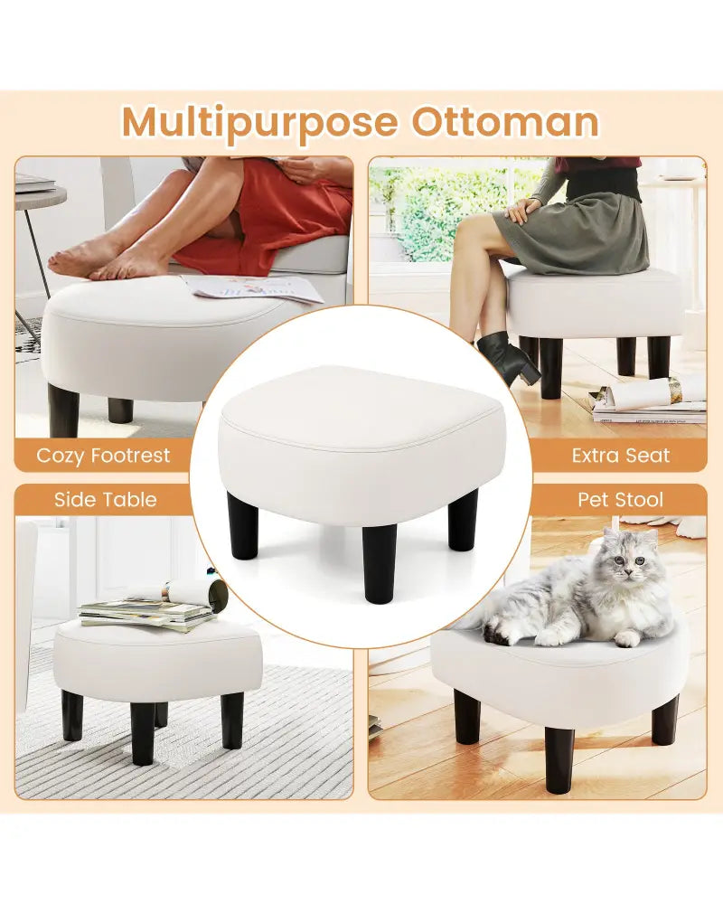 Modern Club Swivel Accent Chair with Ottoman Footrest Curved Backrest-Beige - Cream White - Accent Chairs