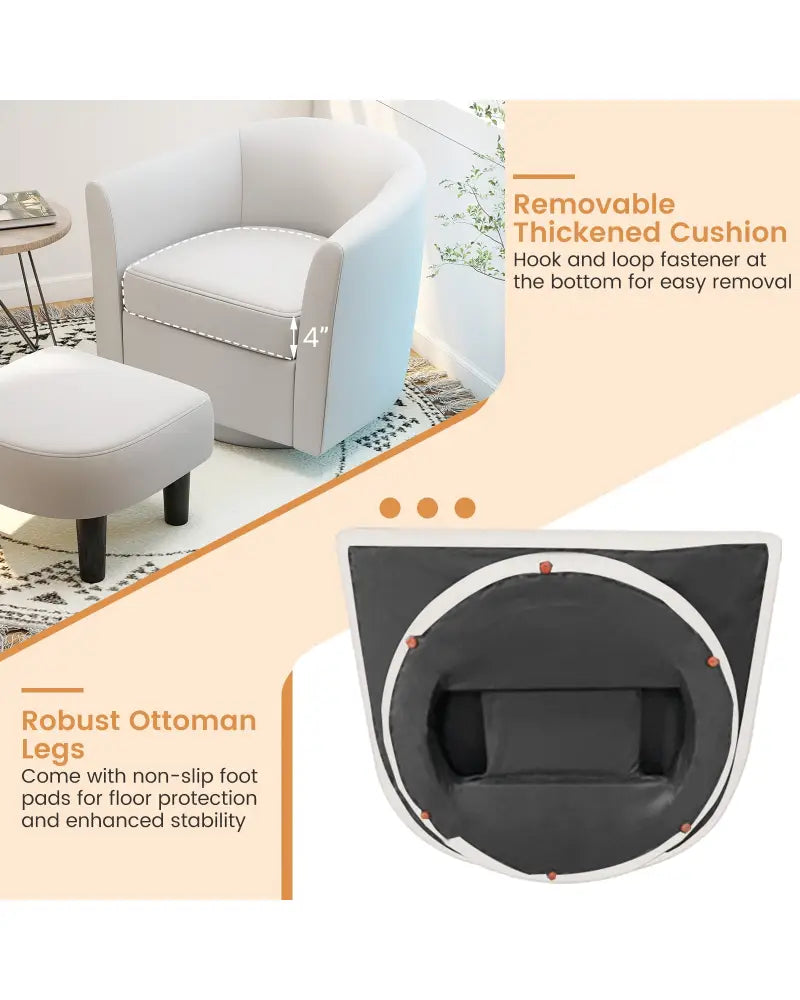 Modern Club Swivel Accent Chair with Ottoman Footrest Curved Backrest-Beige - Cream White - Accent Chairs