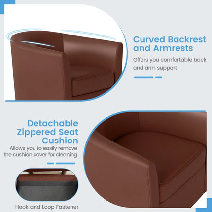Modern Club Swivel Accent Chair with Ottoman Footrest Curved Backrest-Brown - Brown - Accent Chairs