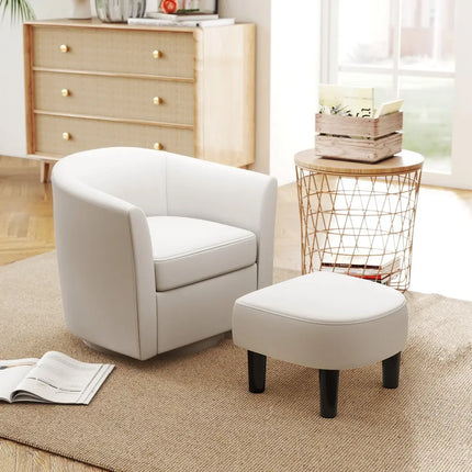 Modern Club Swivel Accent Chair with Ottoman Footrest Curved Backrest-Beige - Cream White - Accent Chairs
