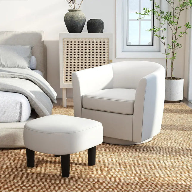 Modern Club Swivel Accent Chair with Ottoman Footrest Curved Backrest-Beige - Cream White - Accent Chairs