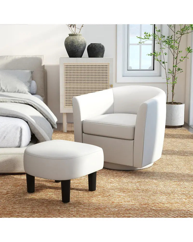 Modern Club Swivel Accent Chair with Ottoman Footrest Curved Backrest-Beige - Cream White - Accent Chairs