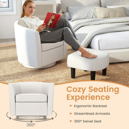 Modern Club Swivel Accent Chair with Ottoman Footrest Curved Backrest-Beige - Cream White - Accent Chairs
