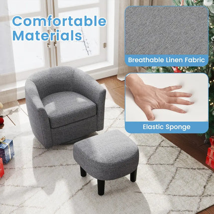 Modern Club Swivel Accent Chair with Ottoman Footrest Curved Backrest-Grey - Gray - Accent Chairs