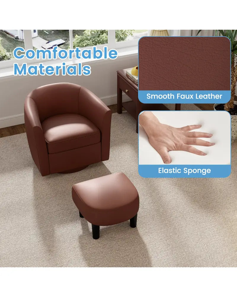 Modern Club Swivel Accent Chair with Ottoman Footrest Curved Backrest-Brown - Brown - Accent Chairs
