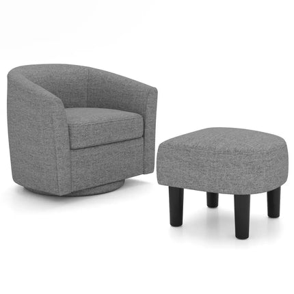 Modern Club Swivel Accent Chair with Ottoman Footrest Curved Backrest-Grey - Gray - Accent Chairs