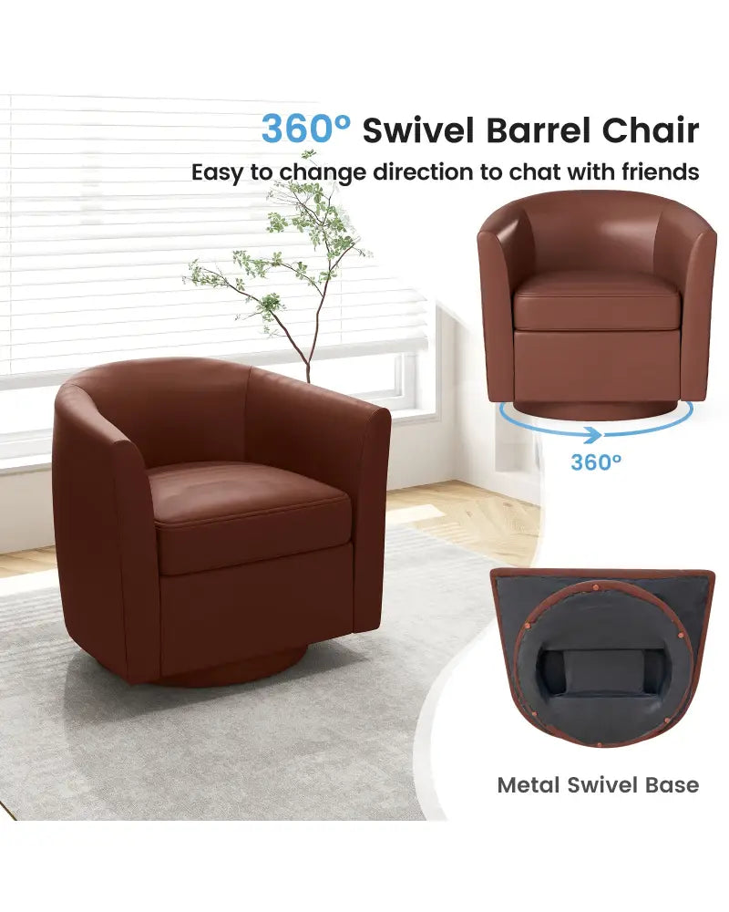 Modern Club Swivel Accent Chair with Ottoman Footrest Curved Backrest-Brown - Brown - Accent Chairs