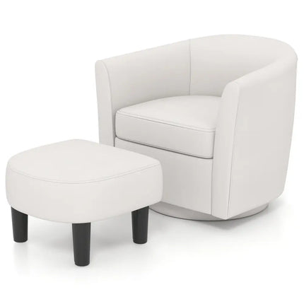 Modern Club Swivel Accent Chair with Ottoman Footrest Curved Backrest-Beige - Cream White - Accent Chairs
