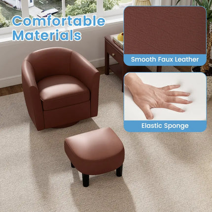 Modern Club Swivel Accent Chair with Ottoman Footrest Curved Backrest-Brown - Brown - Accent Chairs