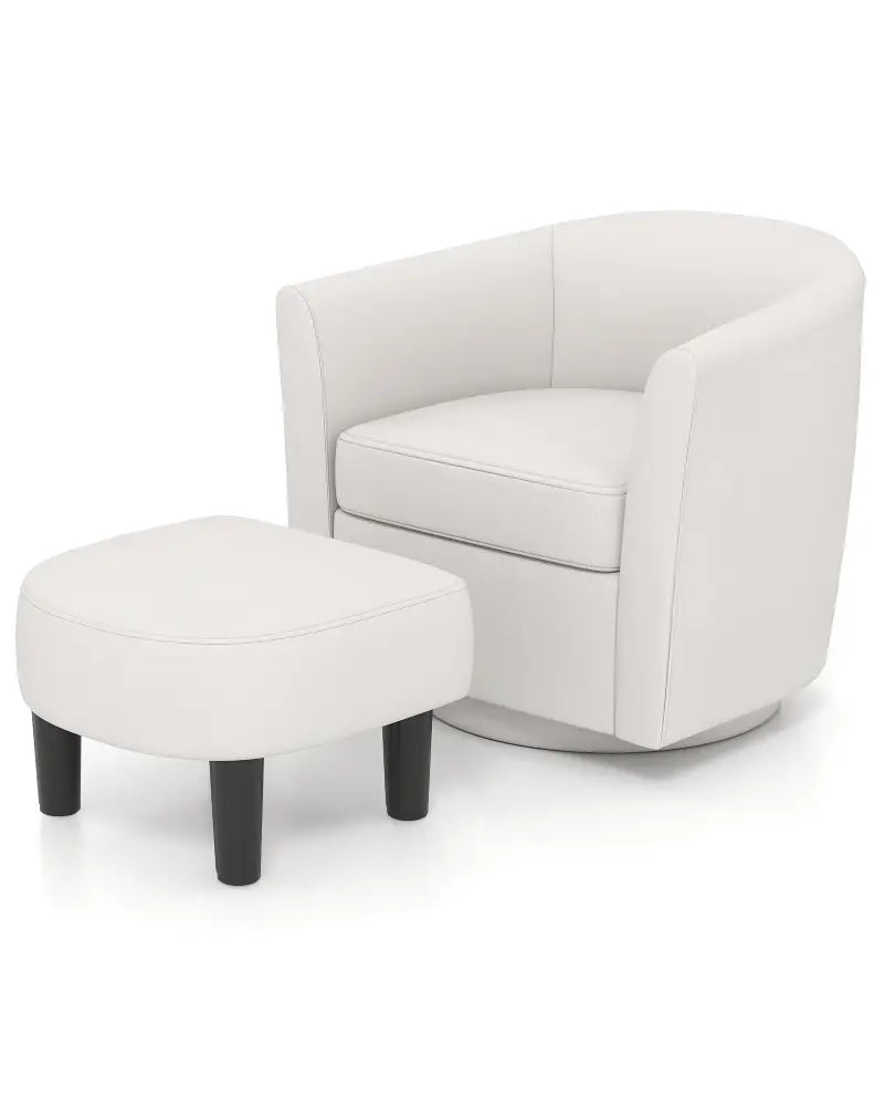 Modern Club Swivel Accent Chair with Ottoman Footrest Curved Backrest-Beige - Cream White - Accent Chairs