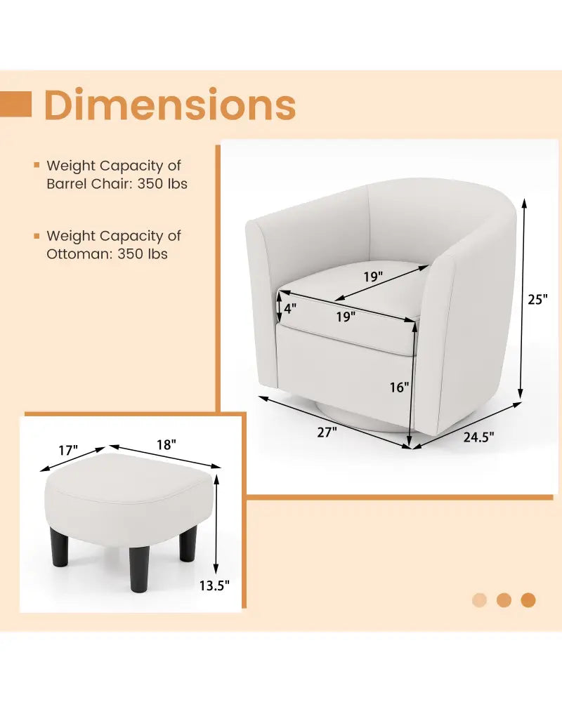 Modern Club Swivel Accent Chair with Ottoman Footrest Curved Backrest-Beige - Cream White - Accent Chairs