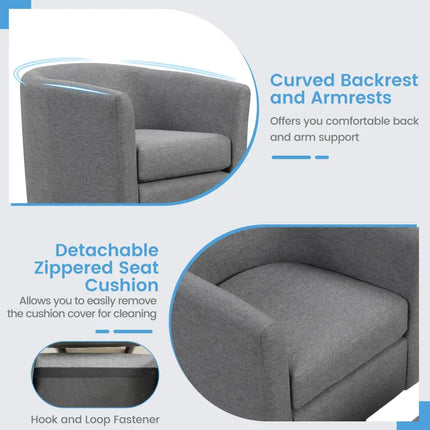 Modern Club Swivel Accent Chair with Ottoman Footrest Curved Backrest-Grey - Gray - Accent Chairs