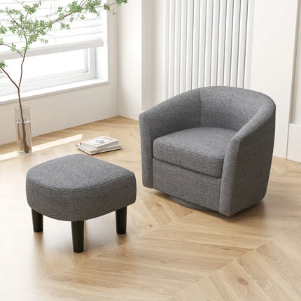 Modern Club Swivel Accent Chair with Ottoman Footrest Curved Backrest-Grey - Gray - Accent Chairs