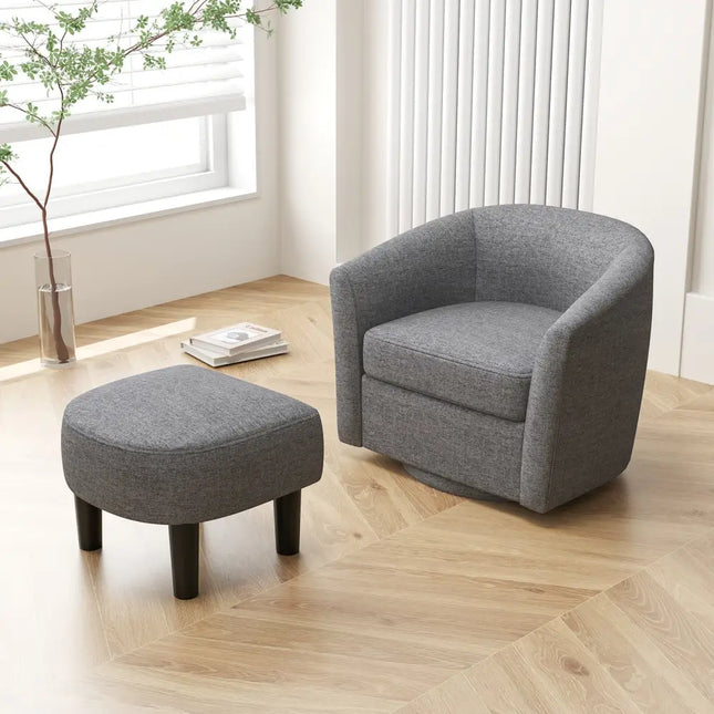 Modern Club Swivel Accent Chair with Ottoman Footrest Curved Backrest-Grey - Gray - Accent Chairs
