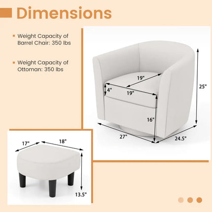 Modern Club Swivel Accent Chair with Ottoman Footrest Curved Backrest-Beige - Cream White - Accent Chairs