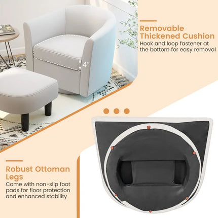 Modern Club Swivel Accent Chair with Ottoman Footrest Curved Backrest-Beige - Cream White - Accent Chairs