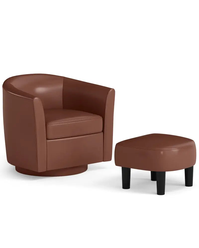 Modern Club Swivel Accent Chair with Ottoman Footrest Curved Backrest-Brown - Brown - Accent Chairs