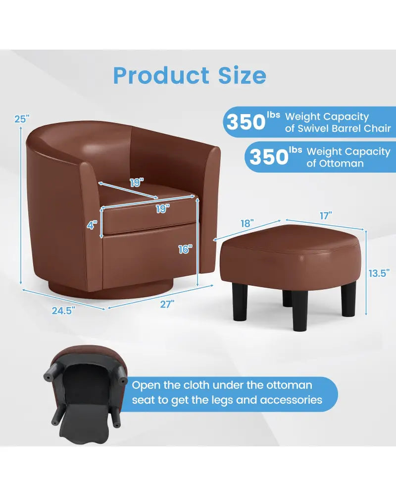 Modern Club Swivel Accent Chair with Ottoman Footrest Curved Backrest-Brown - Brown - Accent Chairs