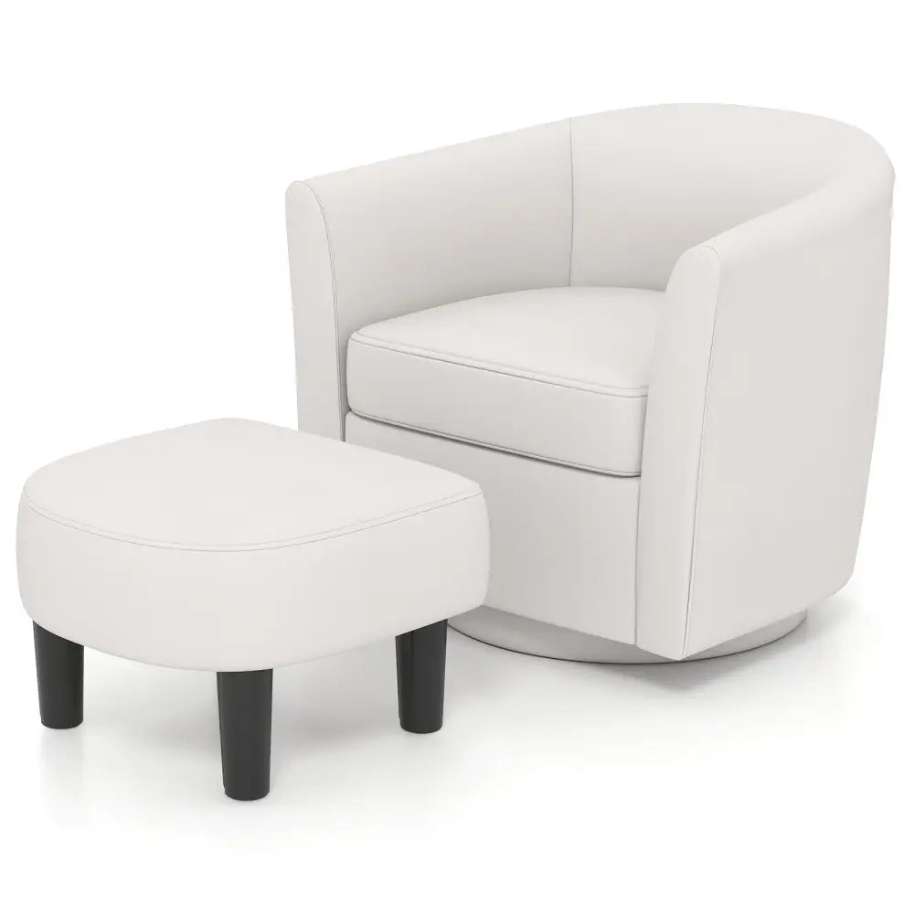 Modern Club Swivel Accent Chair with Ottoman Footrest Curved Backrest-Beige - Cream White - Accent Chairs