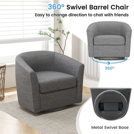 Modern Club Swivel Accent Chair with Ottoman Footrest Curved Backrest-Grey - Gray - Accent Chairs