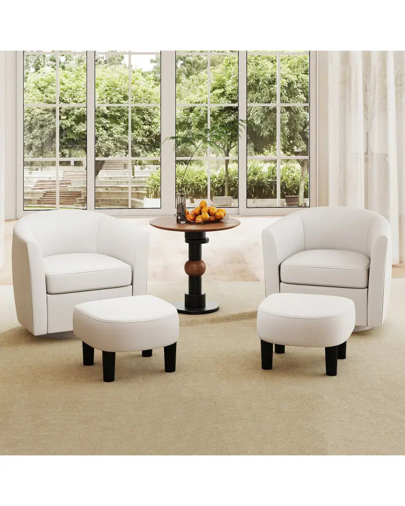 Modern Club Swivel Accent Chair with Ottoman Footrest Curved Backrest-Beige - Cream White - Accent Chairs