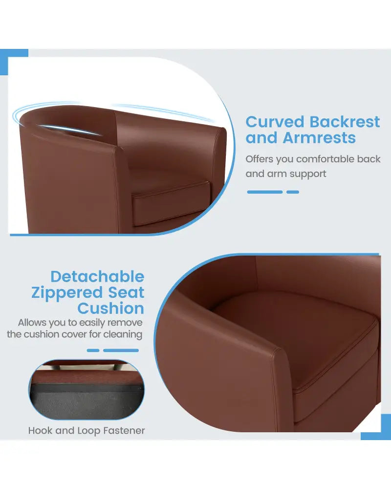 Modern Club Swivel Accent Chair with Ottoman Footrest Curved Backrest-Brown - Brown - Accent Chairs