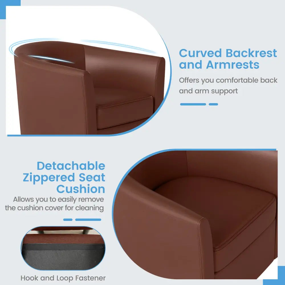 Modern Club Swivel Accent Chair with Ottoman Footrest Curved Backrest-Brown - Brown - Accent Chairs