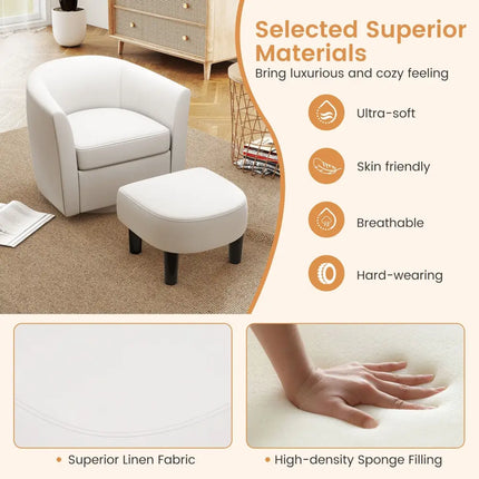 Modern Club Swivel Accent Chair with Ottoman Footrest Curved Backrest-Beige - Cream White - Accent Chairs